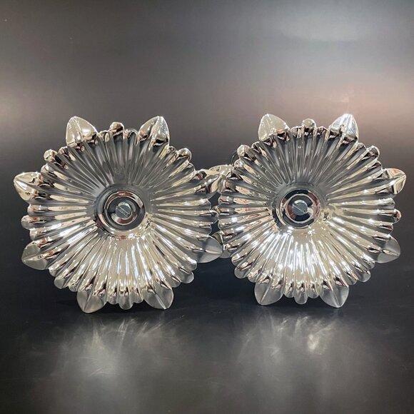 Vintage Lucite Ball Candle Holders Clear with Silver Flecks Metal Top and Base - Picture 5 of 5